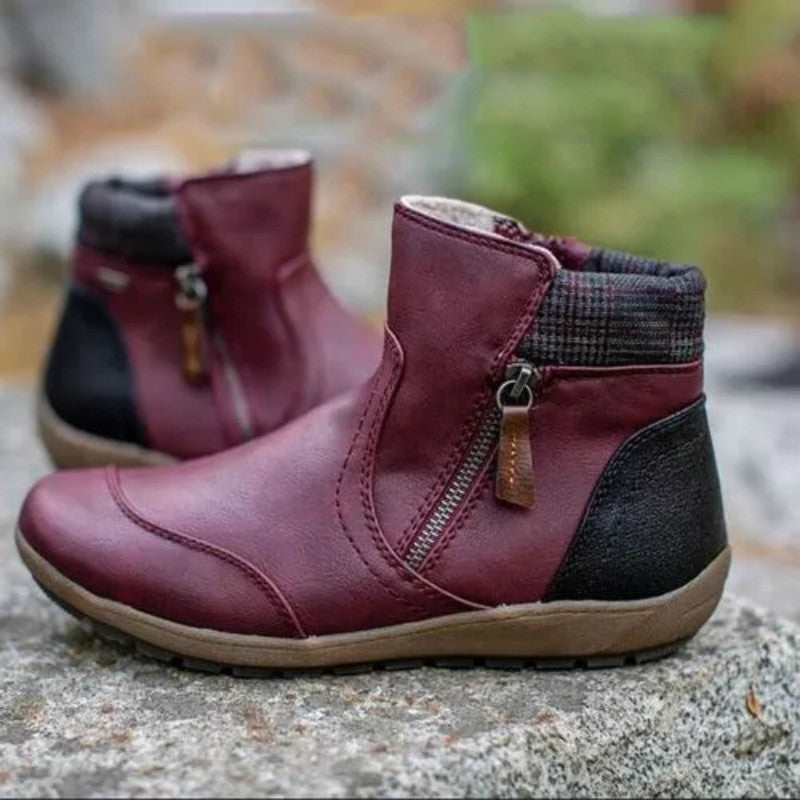 Women faux leather ankle boots with side zipper and non-slip sole Mune Fashion