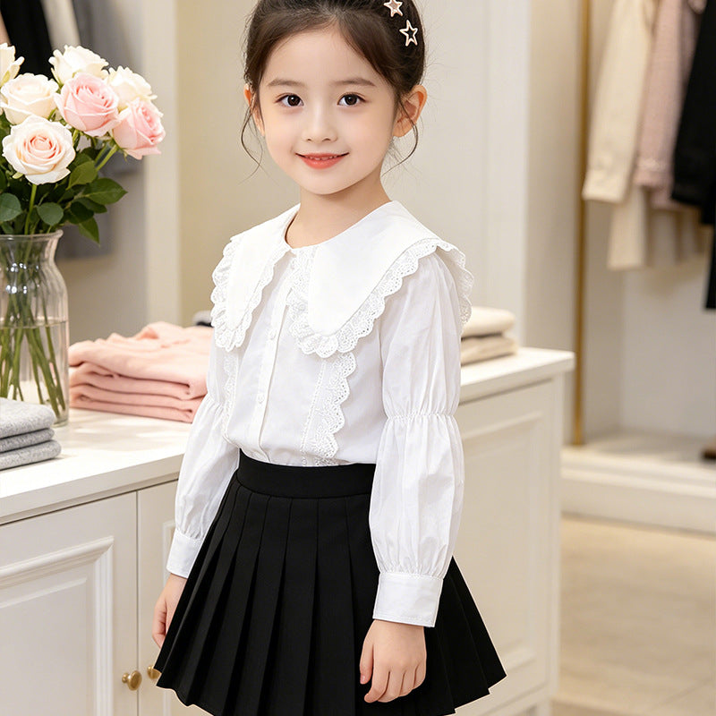 Girls' blouse with large collar and romantic ruffles Mune Fashion