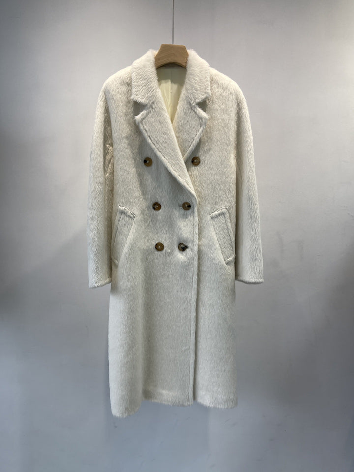Women's Double-breasted Textured Wool Blend Coat Mune Fashion
