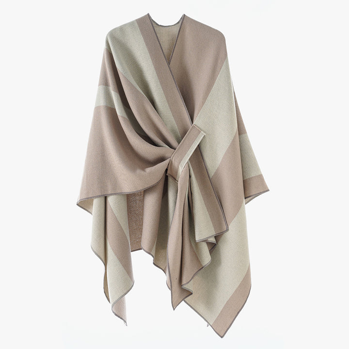 Women’s Wrap Cape with Wide Stripe Pattern and Ties Mune Fashion
