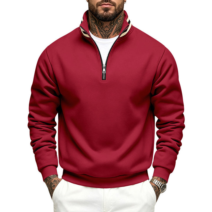 Men's sweatshirt with half zipper and striped stand-up collar Mune Fashion