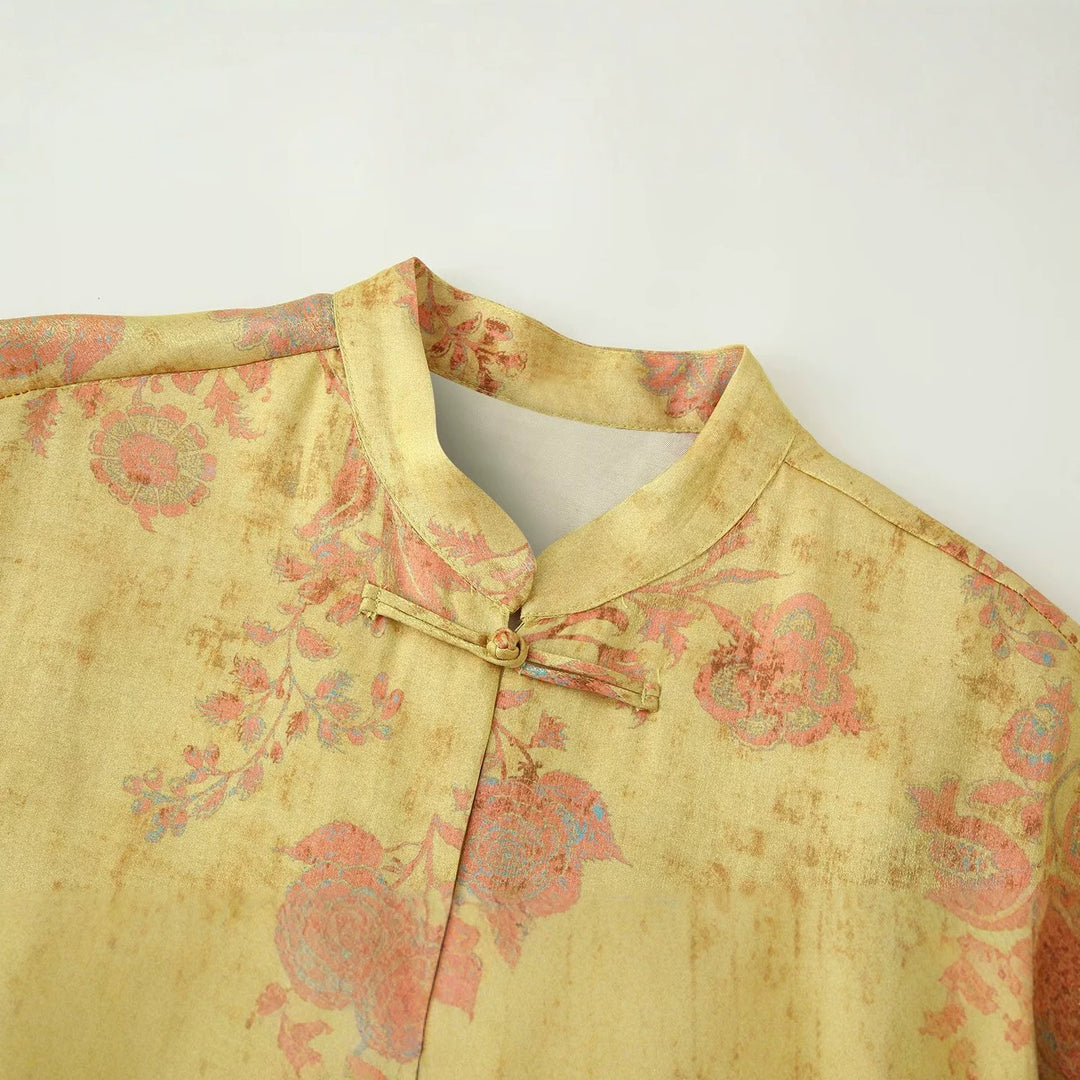 Ladies high-waisted wide palazzo pants made of brocade with floral jacquard pattern Mune Fashion
