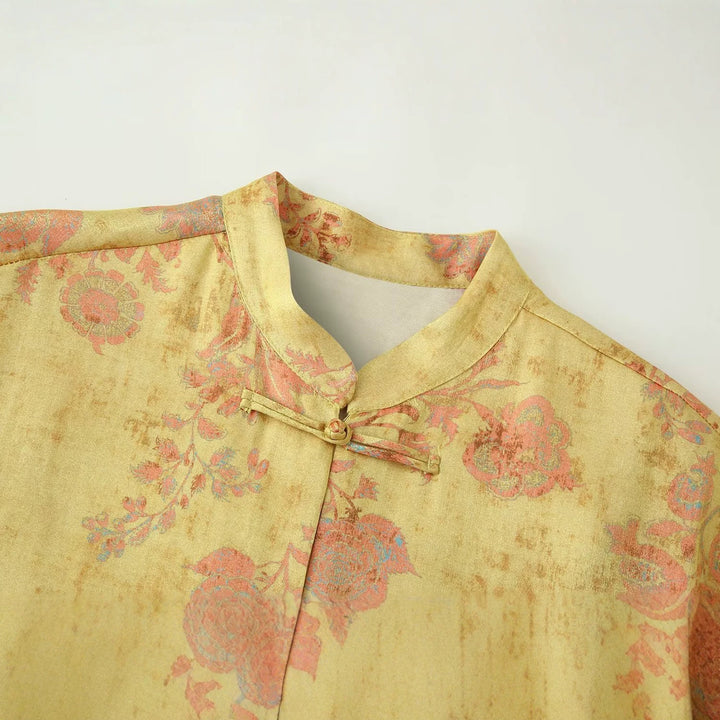 Ladies high-waisted wide palazzo pants made of brocade with floral jacquard pattern Mune Fashion