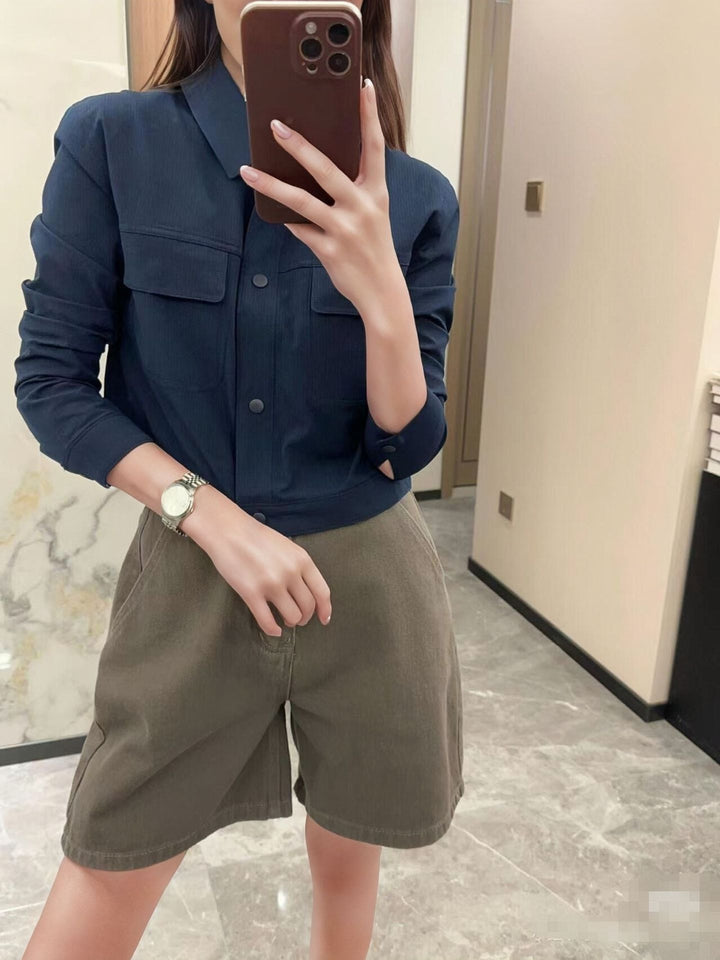 Women's Short Overshirt Jacket made of textured canvas with chest pockets Mune Fashion