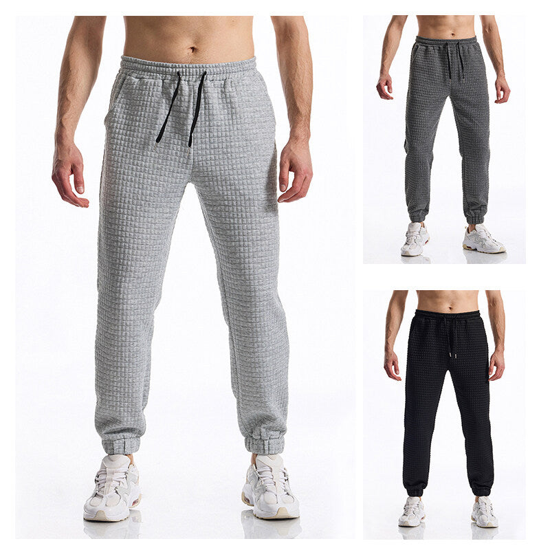 Men's Structured Waffle Jogging Pants with Elastic Waistband and Tapered Leg Mune Fashion