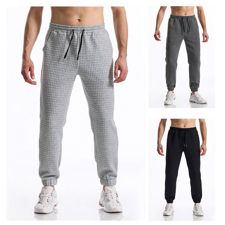 Men's Structured Waffle Jogging Pants with Elastic Waistband and Tapered Leg Mune Fashion