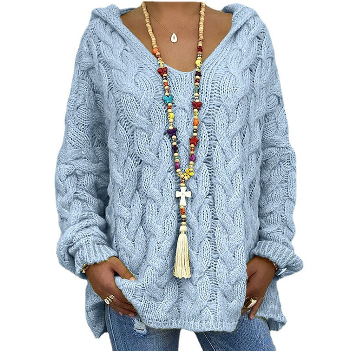 Women's chunky knit hoodie with cable pattern and loose oversized fit Mune Fashion