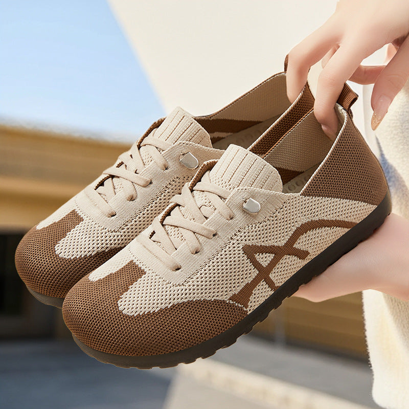 Women's comfortable knitted slip-on sneakers with elastic shaft, decorative lacing, and flexible non-slip outsole Mune Fashion