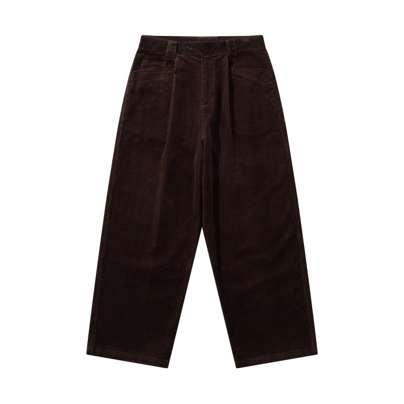 Men's Wide Cord Pants with Pleats, High Waist and Straight Leg Mune Fashion