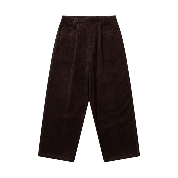Men's Wide Cord Pants with Pleats, High Waist and Straight Leg Mune Fashion