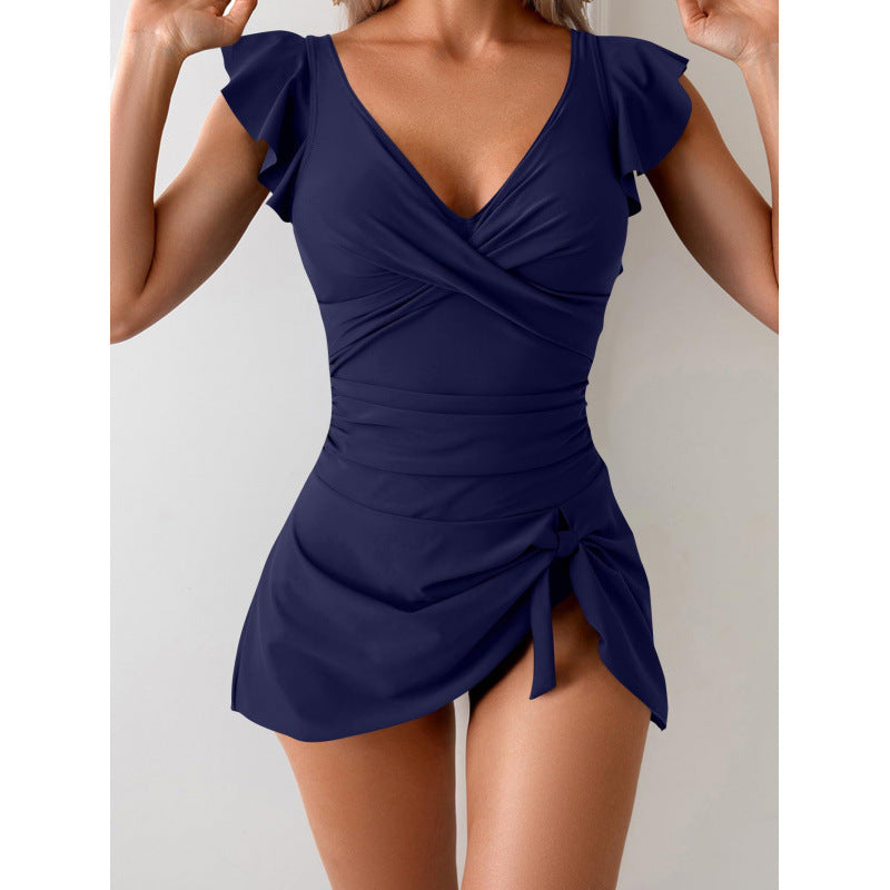 Women's Elegant Swimsuit with Ruffle Details and Wrap Skirt Mune Fashion