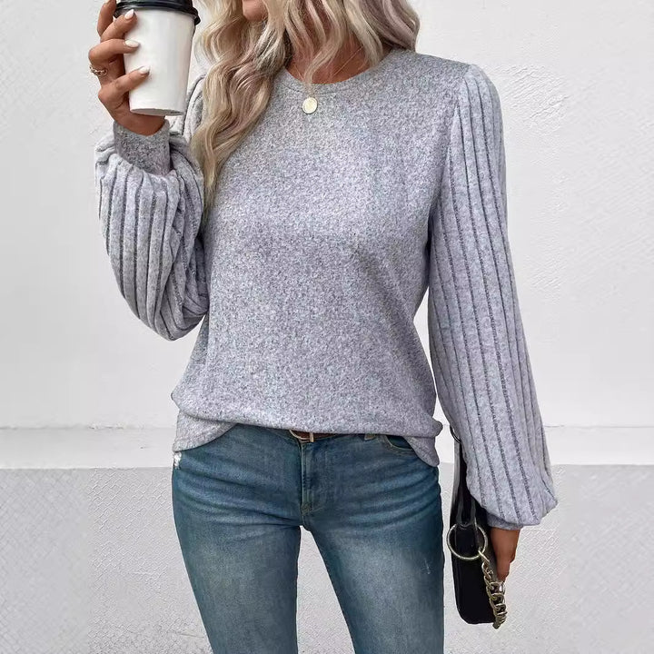 Ladies knit sweater with gathered balloon sleeves Mune Fashion