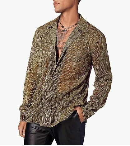 Women shimmering crinkle shirt blouse with viscose look shirt collar and cuffs Mune Fashion