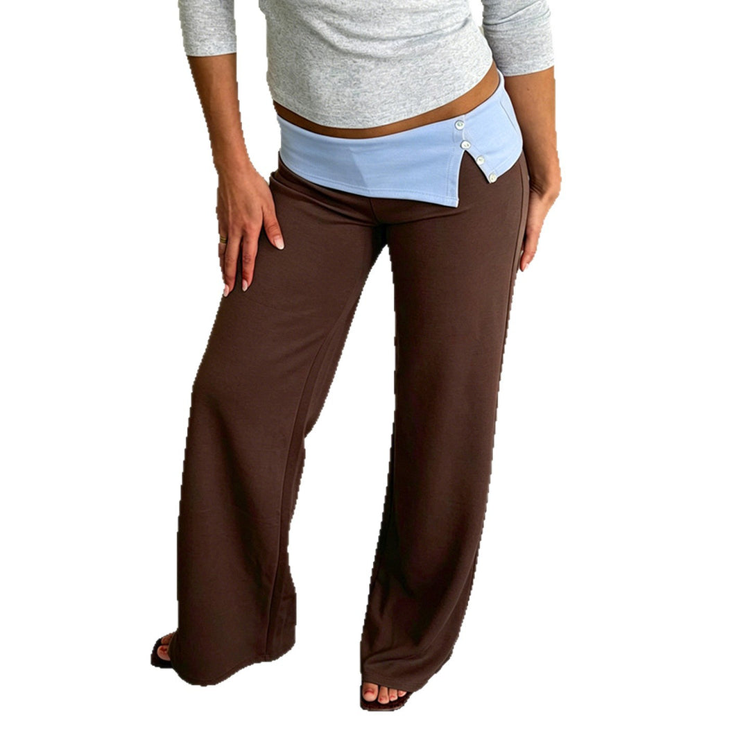 Ladies Jersey Flare Trousers with Asymmetrical Cuff and Decorative Buttons Mune Fashion
