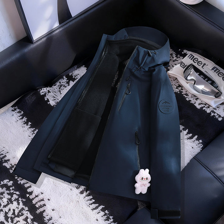 Women Lightweight Waterproof Hooded Jacket with Teddy Charm and Concealed Zipper Pockets Mune Fashion