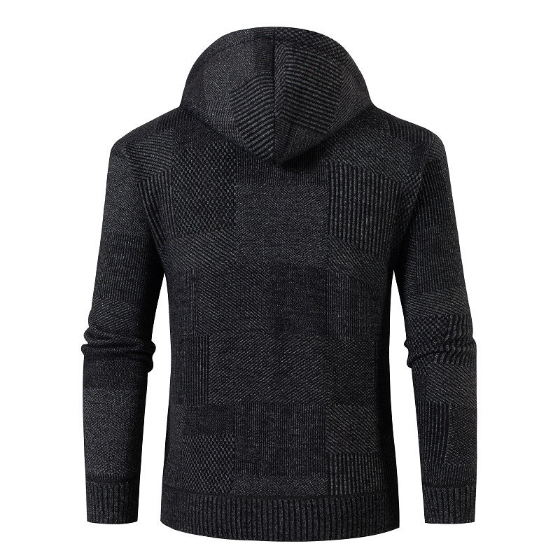 Men's structured knit zip hoodie with lined hood and graphic patch pattern Mune Fashion