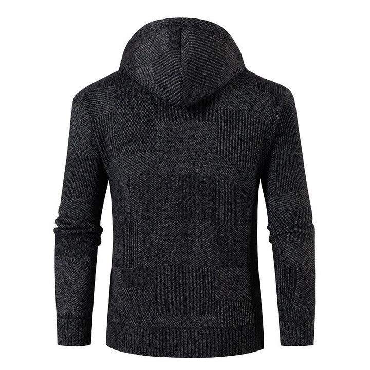 Men's structured knit zip hoodie with lined hood and graphic patch pattern Mune Fashion