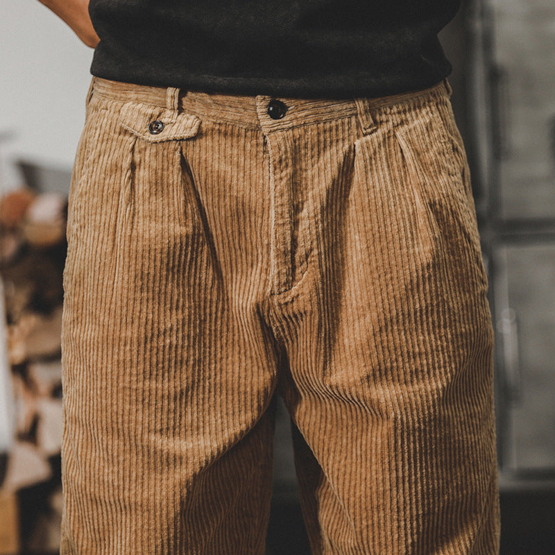 Men's Relaxed-Fit Fine Cord Pants with Elastic Waistband, Cord Structure and Cuffed Hem Mune Fashion