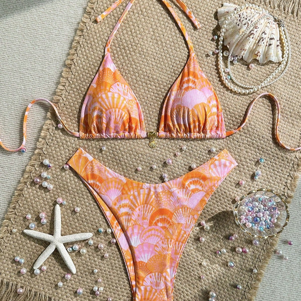 Women's Triangle Bikini with Shell Pattern Mune Fashion
