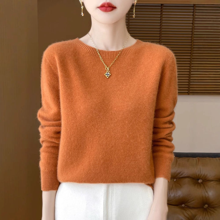 Women's Soft Mohair-Effect Round Neck Sweater with Fine Ribbed Hem and Light Oversize Fit Mune Fashion