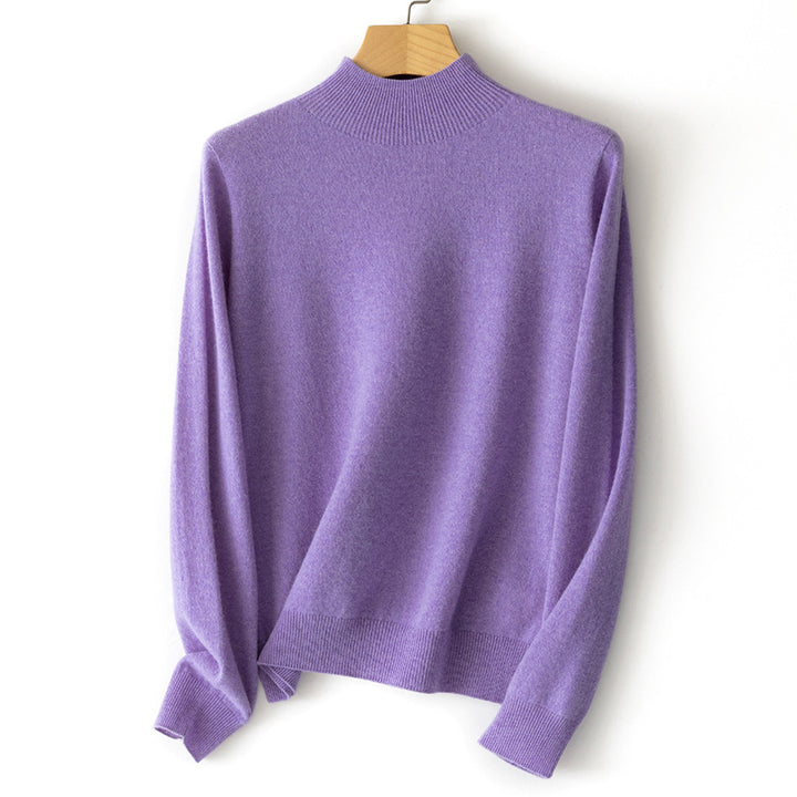 Women's Fine Mock Neck Sweater in Cashmere Blend with Ribbed Edges Mune Fashion