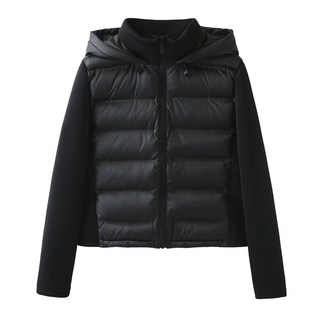 Women Hybrid Padded Jacket with Softshell Sleeves and Hood Mune Fashion