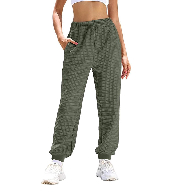 Women's Casual Waffle Knit Lounge Pants with High Elastic Waistband and Cuffs