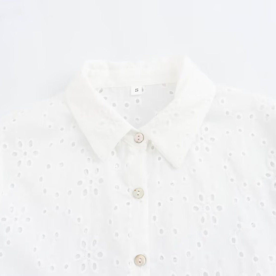 Women Broderie-Anglaise Shirt Dress with Tiered Skirt Mune Fashion