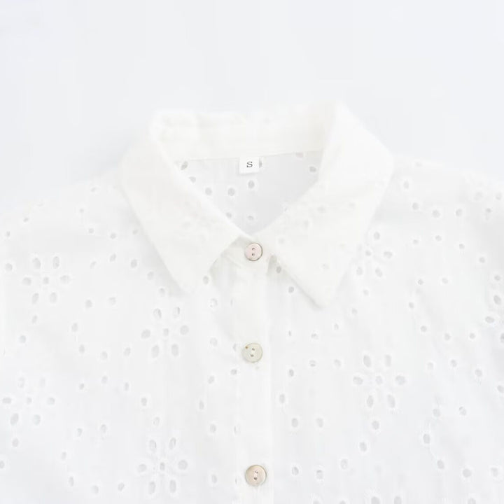 Women Broderie-Anglaise Shirt Dress with Tiered Skirt Mune Fashion