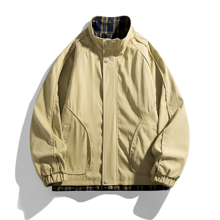 Men's Lightweight Oversized Harrington Jacket with Checkered Lining, Raglan Sleeves and Elastic Cuffs Mune Fashion