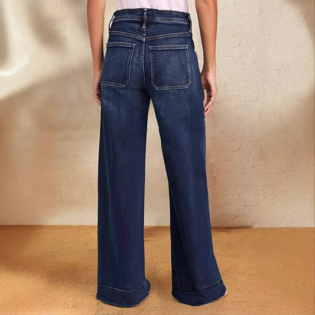 Women's high-waisted wide-cut jeans with drawstring waistband and wide leg Mune Fashion