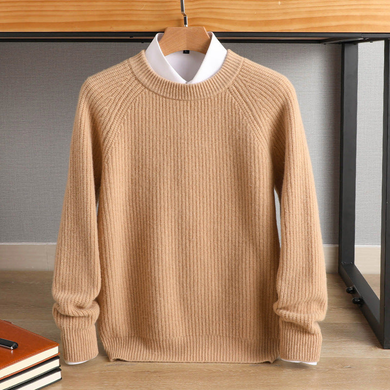 Men's fine ribbed round neck sweater made of cashmere blend with raglan sleeves Mune Fashion
