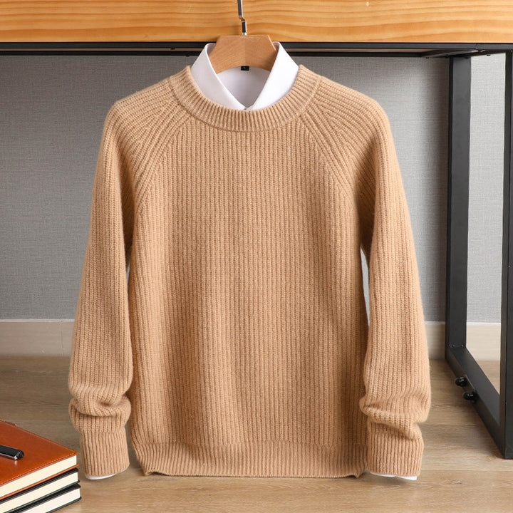 Men's fine ribbed round neck sweater made of cashmere blend with raglan sleeves Mune Fashion