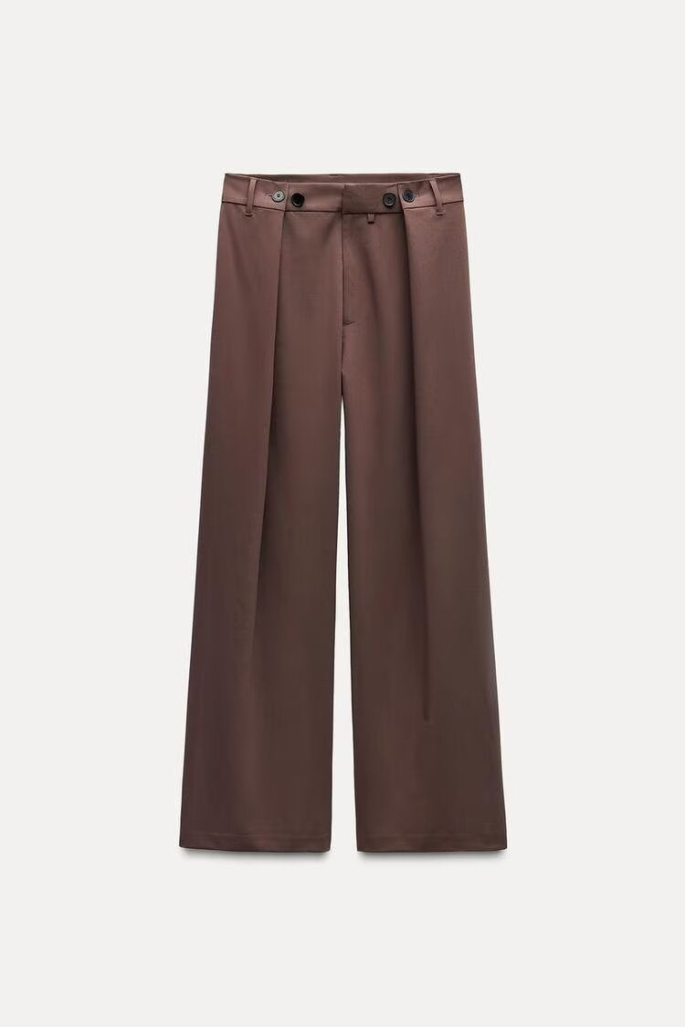 Women's High-Waisted Palazzo Pants with Front Tucks and Wide Leg Mune Fashion