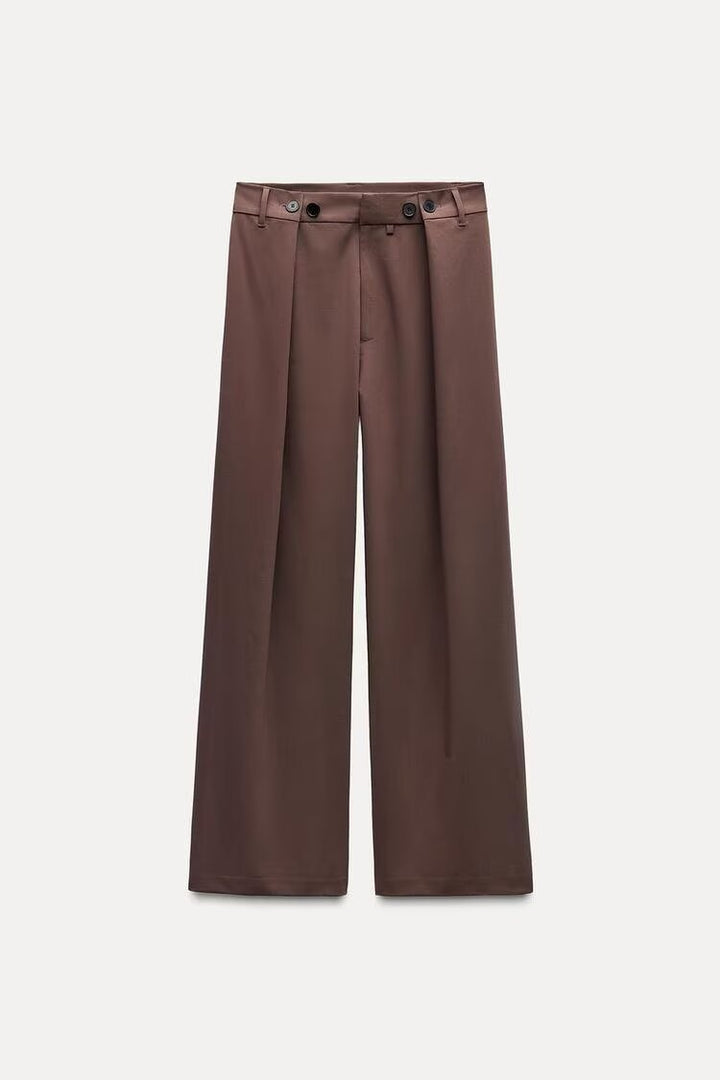 Women's High-Waisted Palazzo Pants with Front Tucks and Wide Leg Mune Fashion