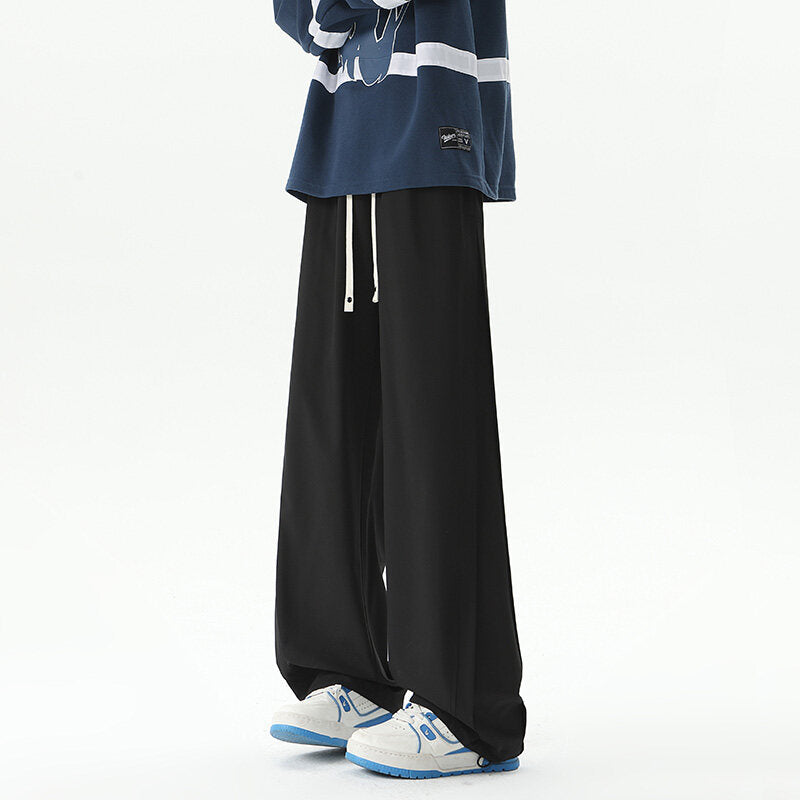 Men's Wide-Leg Lounge Pants made of Satin Blend with Drawstring and Extended Hem Mune Fashion