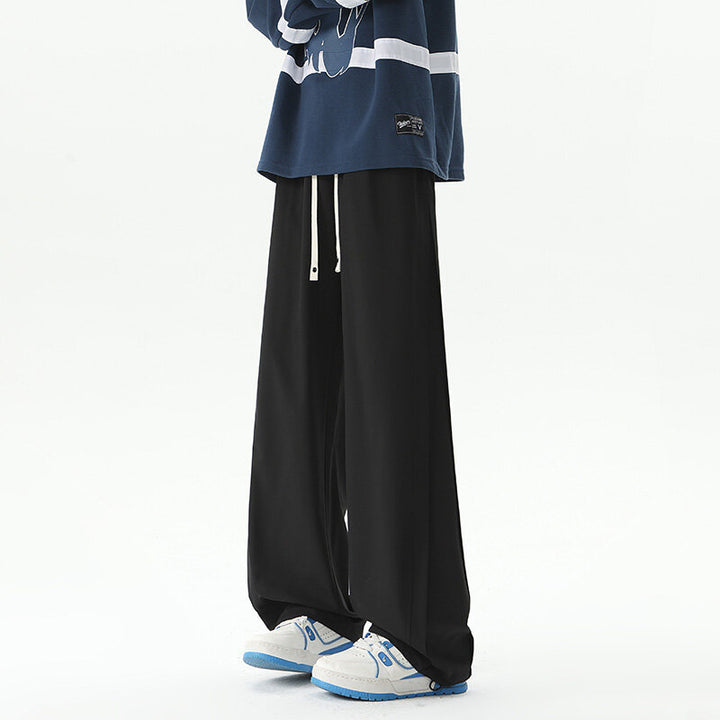 Men's Wide-Leg Lounge Pants made of Satin Blend with Drawstring and Extended Hem Mune Fashion