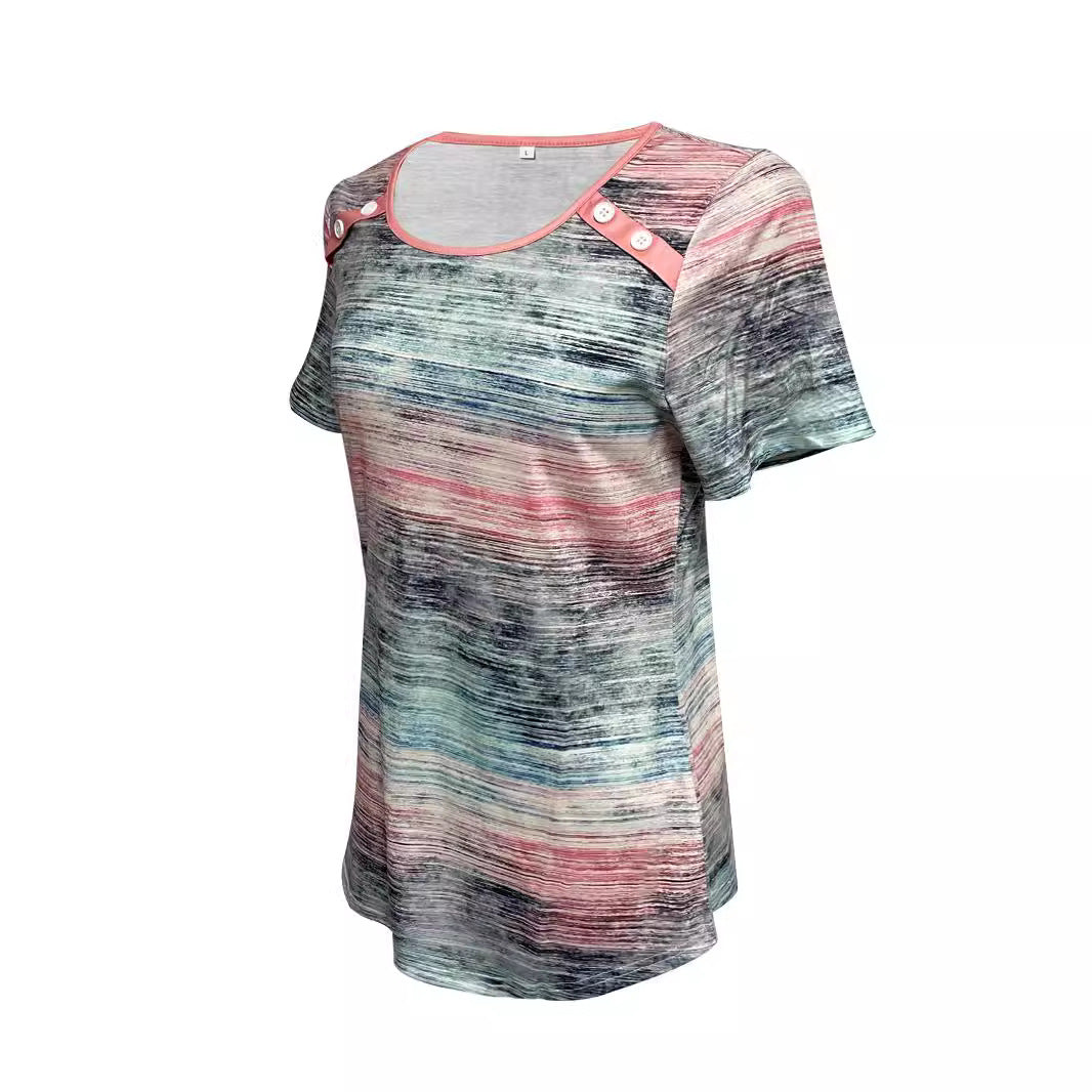 Women nan lightweight jersey long shirt with horizontal brush print and shoulder button detail Mune Fashion