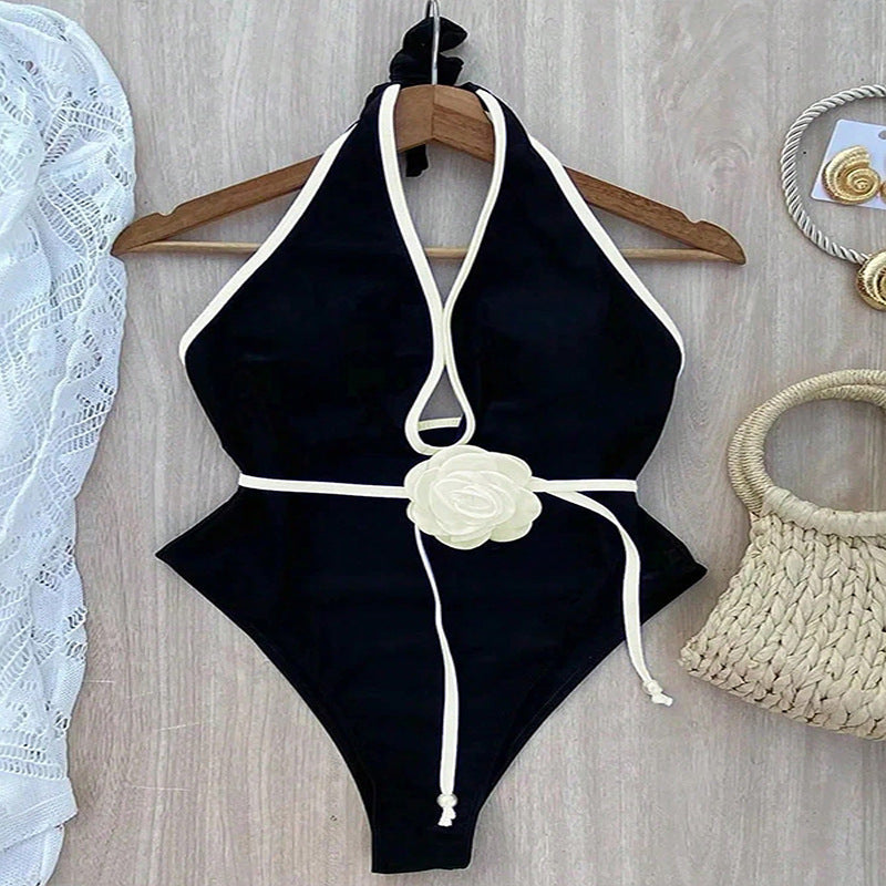 Women's one-piece swimsuit with innovative floral accent Mune Fashion