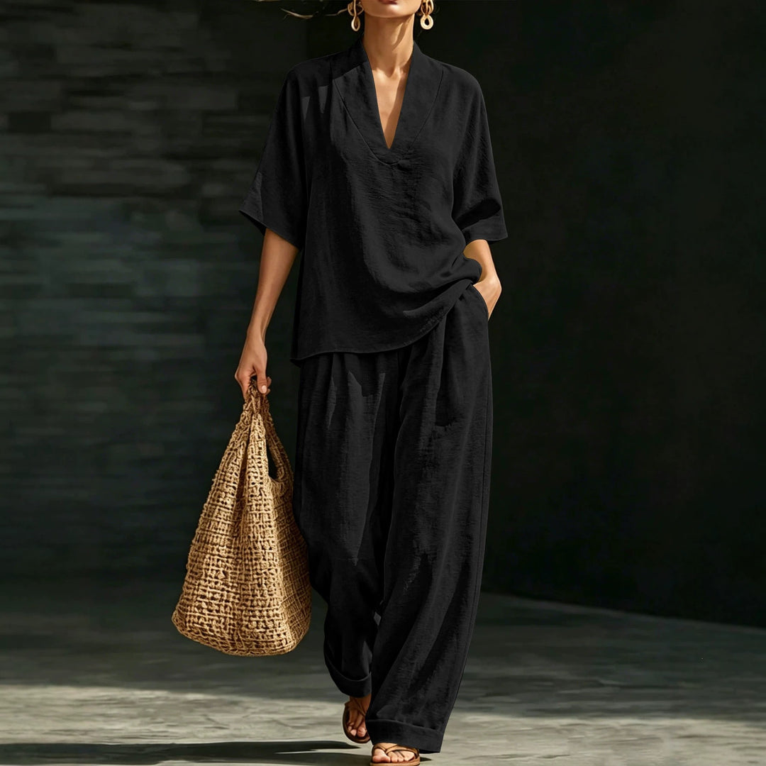 Women Lightweight Oversized V-Neck Tunic Top with Kimono Sleeves Mune Fashion