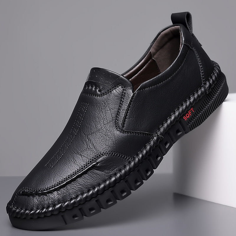 Men's Elegant Leather Slippers with Braided Sole Trim and Flexible Soft Profile Sole Mune Fashion