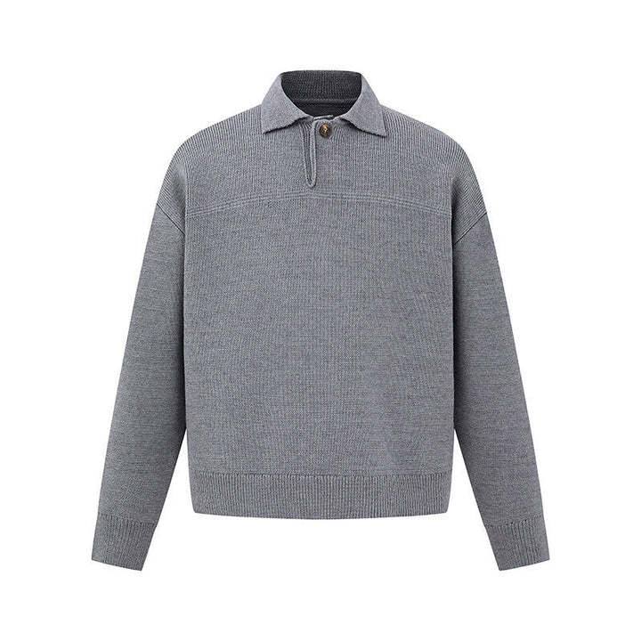 Men's Boxy Knit Sweater with Polo Collar and Half Button Placket Mune Fashion