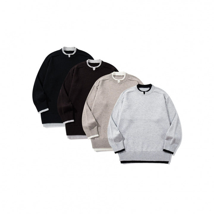 Unisex Relaxed-Fit Fine Knit Sweater with Contrast Cuffs and Extended Ribbed Hem Mune Fashion