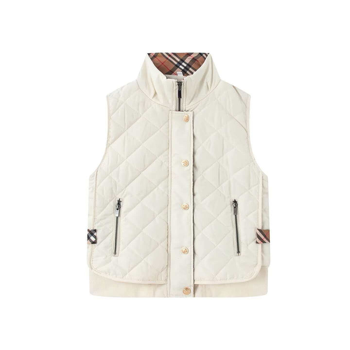 Women's Quilted Sleeveless Bodywarmer with Stand-Up Collar, Zipper, Snap Button Placket and Ribbed Hem Mune Fashion