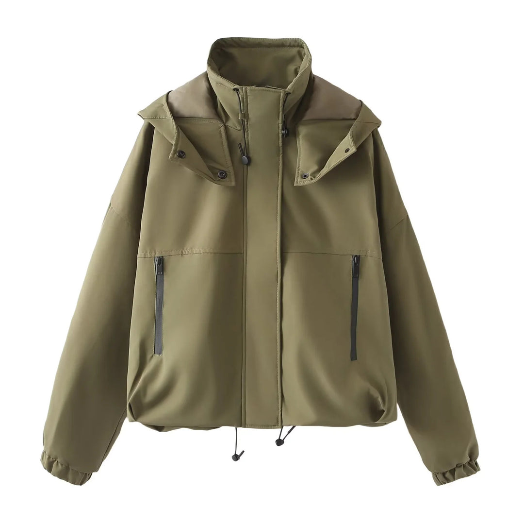 Women's short padded hooded jacket with wide boxy cut and elastic hem Mune Fashion