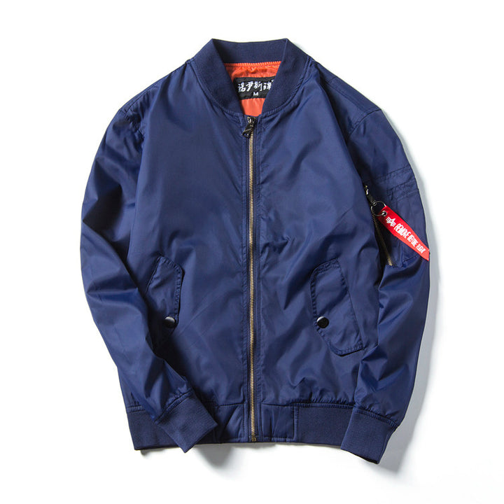 Unisex Lightweight Nylon Flight Jacket with Contrasting Lining and Sleeve Zipper Pocket Mune Fashion