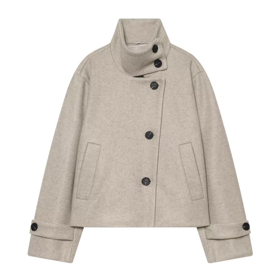 Women's Short Cape Jacket made of Wool Blend with High Roll Neck and Cuff Detail Mune Fashion