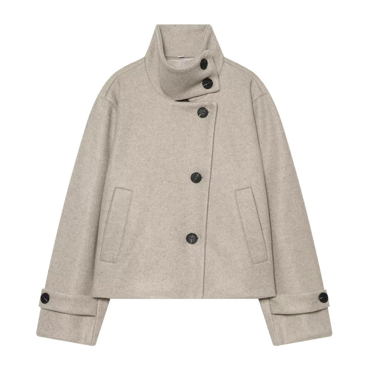 Women's Short Cape Jacket made of Wool Blend with High Roll Neck and Cuff Detail Mune Fashion
