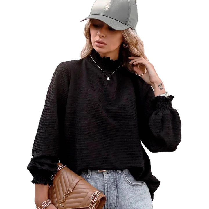 Women's long-sleeved structured blouse with gathered stand-up collar and smocked cuffs Mune Fashion