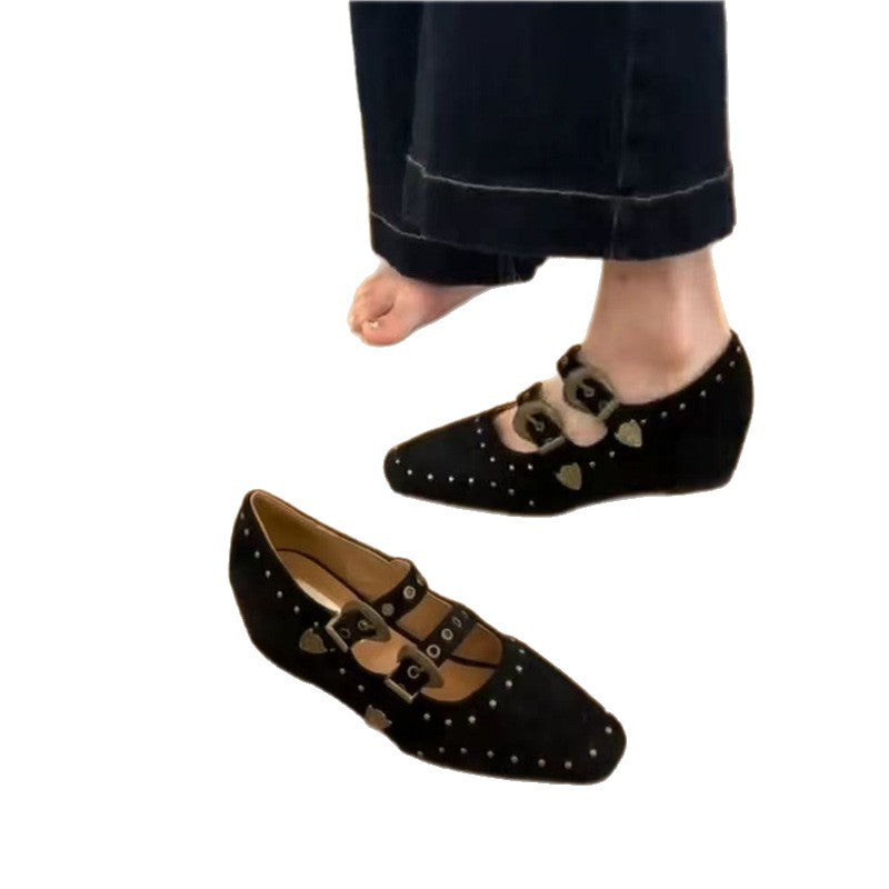 Women Embellished Mary Jane Pumps with Studs and Double Straps Mune Fashion